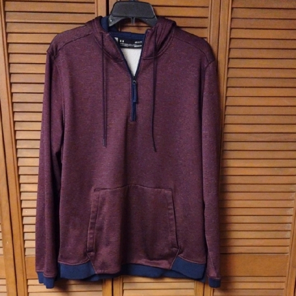 Under Armour Burgundy and Navy Hoodie Men's Lg. Fitted